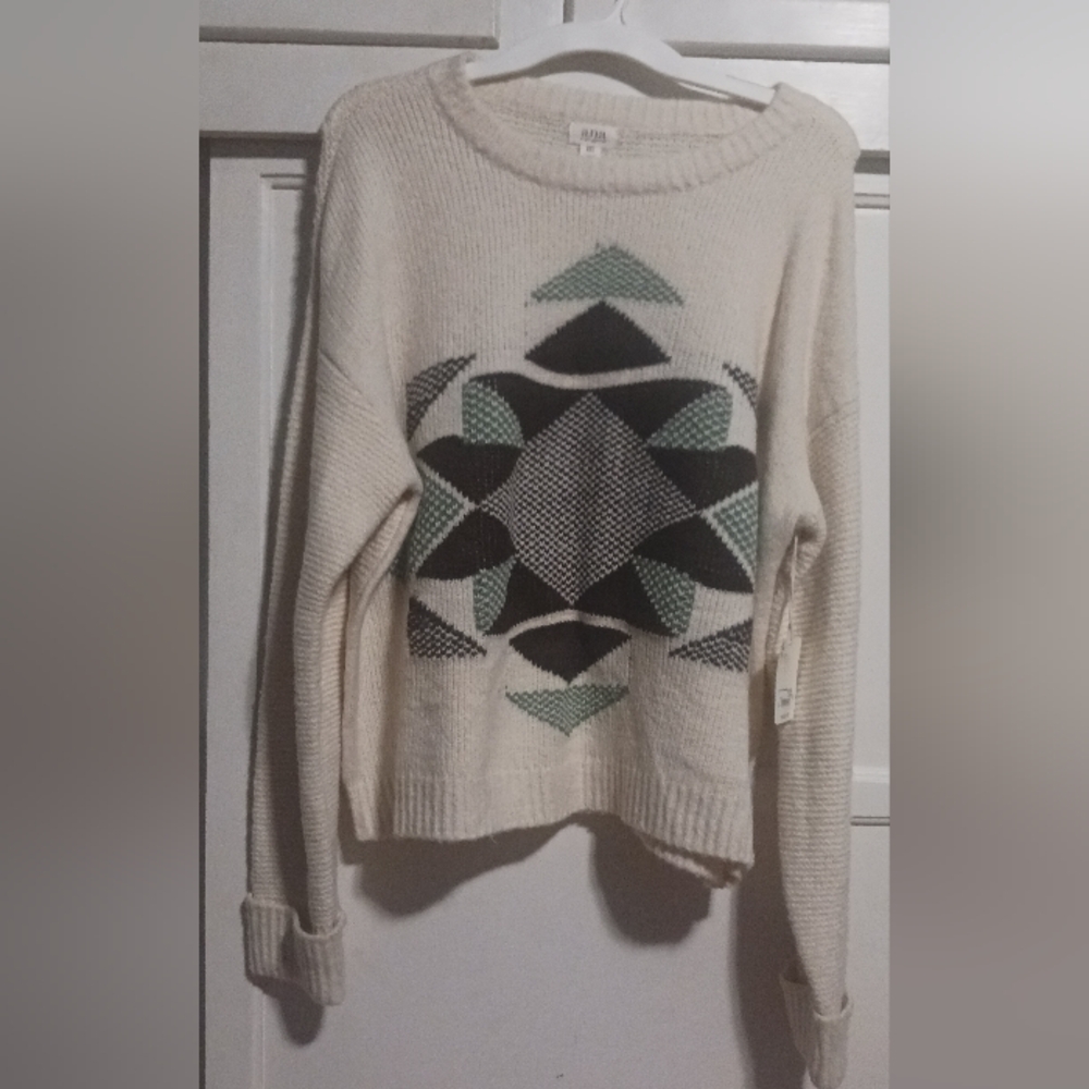 A.N.A NWT Geometric Patterned Cream Sweater
